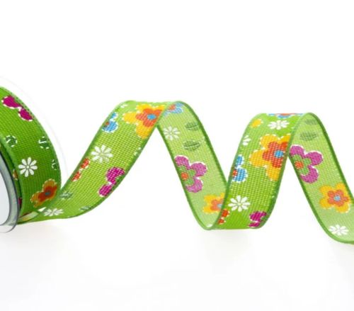 Bild von Band 10m/ 25mm, Fancy Rustic Flower, grün