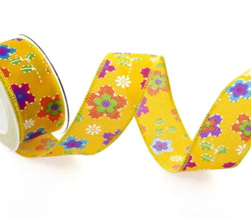 Bild von Band 10m/ 40mm, Fancy Rustic Flower, gelb