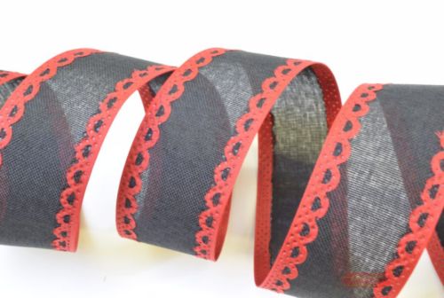 Bild von Band 10m/ 40mm, Leinen mit Kante, anthrazit-rot