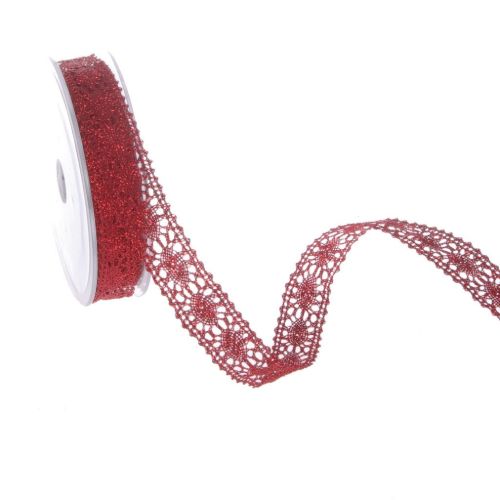 Bild von Band   7m/ 17mm, Spitzen metallic, karminrot