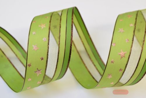Bild von Band 25m/ 40mm, Org. mit Sternen assy, grün