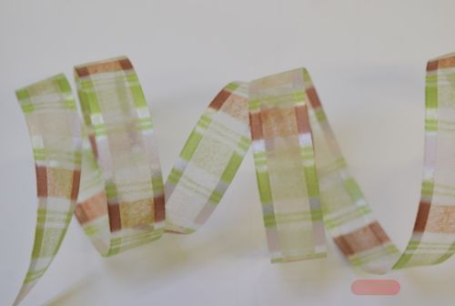 Bild von Band 25m/ 15mm, Organza Streifen, braun/grün