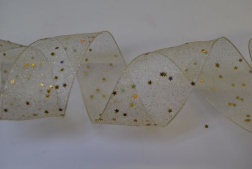 Bild von Band 20m/ 40mm, Glimmer & Sterne Organza, ecru