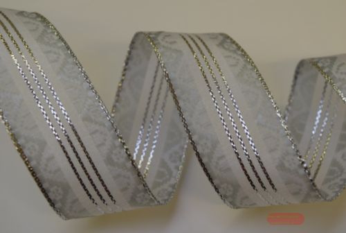 Bild von Band 20m/ 40mm, Deko m.Lurexstreifen, weiss-silber