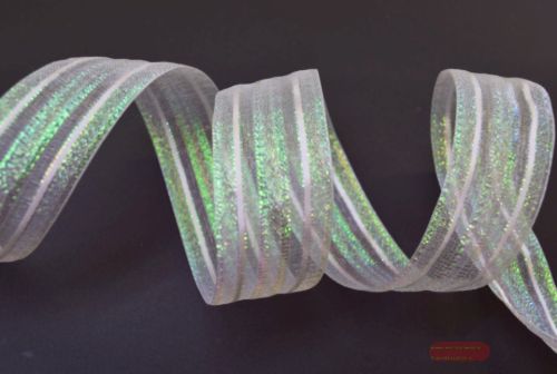 Bild von Band 25m/ 25mm, Organza Streifen, blau-weiss