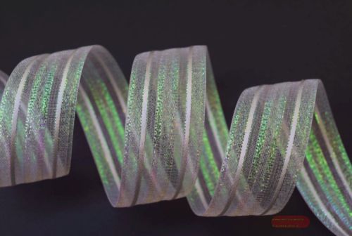 Bild von Band 25m/ 25mm, Organza Streifen, rosa-weiss