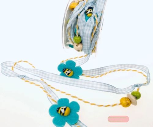 Bild von Girlande 5m/ 10mm, Vichykaro & Blüte, blau/weiss