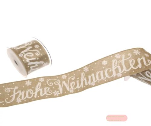 Bild von Band 10m/ 65mm, Leinen m.Frohe-Weihn, natur-weiss