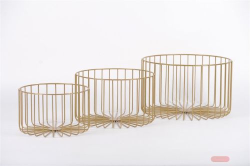 Bild von Gitter Korb, metall Ø36x H21.5cm - set/3, gold