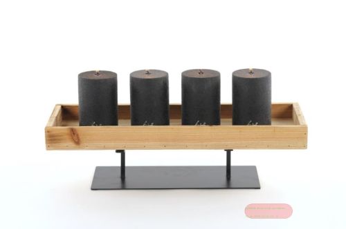 Bild von Schale, auf Metallfuss L45x 16x H12cm, Holz