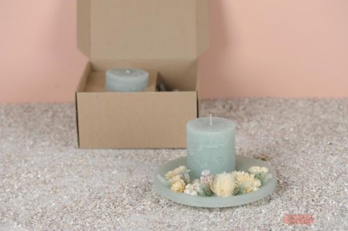 Bild von Flowers & Candle, Ø24x H12cm, sea foam