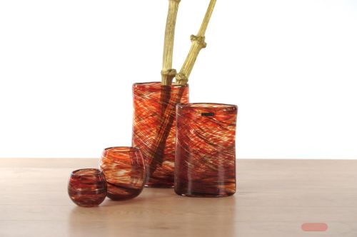 Bild von Glasvase, Remolino - L16.5x 10x H25.5cm, rot/gold