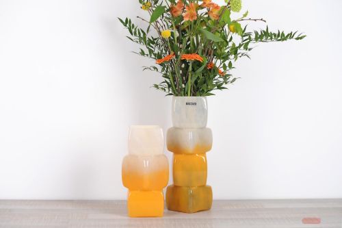 Bild von Glasvase, Cubo - L16x 16x 30cm, apricot/white