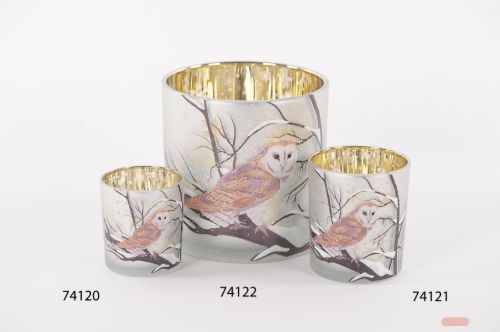 Bild von Windlicht Votiv, Eule Ø7x H8cm, weiss/ braun