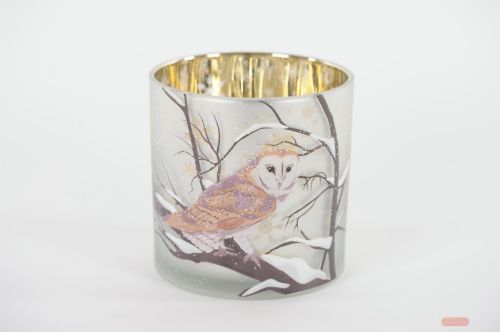 Bild von Windlicht Votiv, Eule Ø15x H15cm, weiss/braun