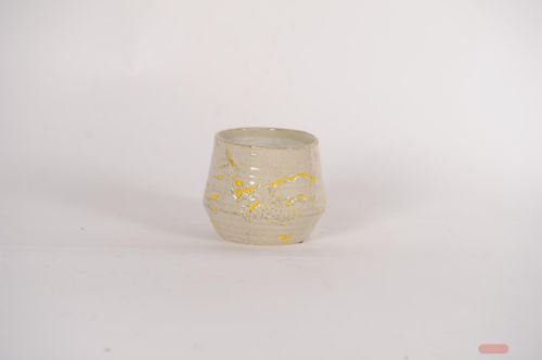 Bild von Blumentopf, Grooved Ø15.5x H13.5cm, grau/gelb