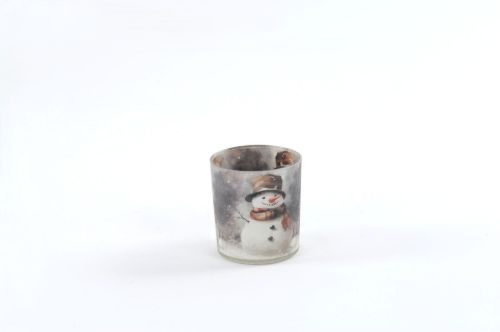 Bild von Windlicht Votiv, Snowmann Ø7.3x H8cm, weiss