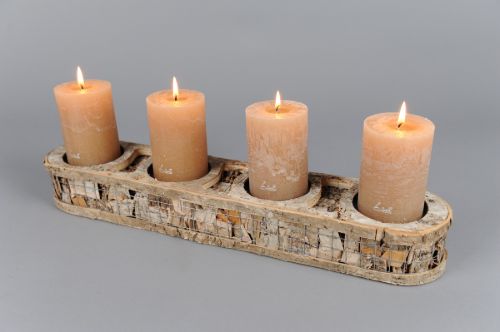 Bild von Kerzenständer, 4-Kerzen L51x 10x H7cm, Birkenholz