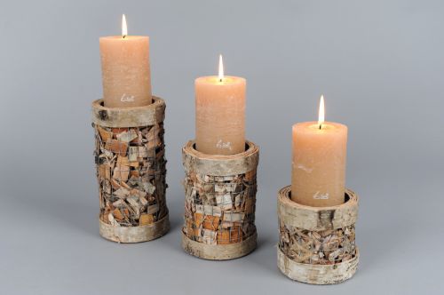 Bild von Kerzenständer, 3er Set H10cm, Birkenholz
